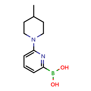 Chemical structure of 6-(4-methylpiperidin-1-yl)pyridin-2-ylboronic acid , CAS 1310404-14-8, AChemBlock W166102