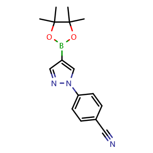 Chemical structure of 4-(4-(4,4,5,5-tetramethyl-1,3,2-dioxaborolan-2-yl)-1H-pyrazol-1-yl)benzonitrile , CAS 1402166-72-6, AChemBlock W166124