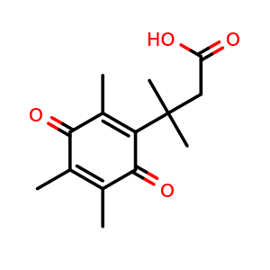 Chemical structure of 3-(2,3,5-trimethyl-1,4-benzoquinonyl)-3-methylbutyric acid , CAS 40662-29-1, AChemBlock W166127