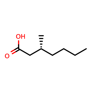 Chemical structure of (R)-3-methylheptanoic acid , CAS 57403-74-4, AChemBlock W166165