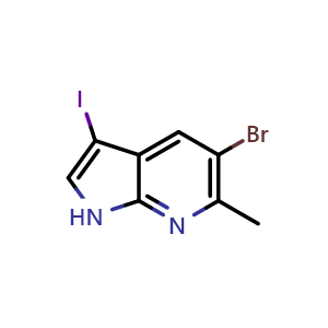 Chemical structure of 5-Bromo-3-iodo-6-methyl-1H-pyrrolo[2,3-b]pyridine , CAS 1000343-82-7, AChemBlock W166192