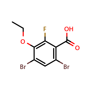 Chemical structure of 4,6-Dibromo-3-ethoxy-2-fluorobenzoic acid , CAS 2404734-06-9, AChemBlock W166218
