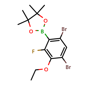 Chemical structure of 2-(4,6-Dibromo-3-ethoxy-2-fluorophenyl)-4,4,5,5-tetramethyl-1,3,2-dioxaborolane , AChemBlock W166230