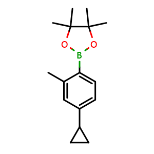 Chemical structure of 2-(4-Cyclopropyl-2-methylphenyl)-4,4,5,5-tetramethyl-1,3,2-dioxaborolane , CAS 2223040-90-0, AChemBlock W166243