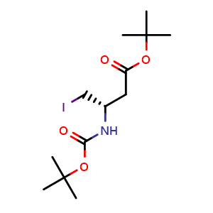Chemical structure of tert-Butyl (S)-3-(Boc-amino)-4-iodobutanoate , CAS 1802736-56-6, AChemBlock W166251