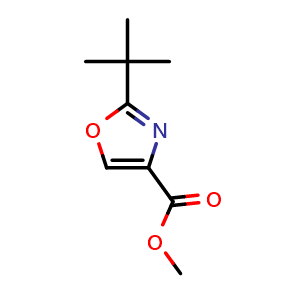 Chemical structure of Methyl 2-(tert-Butyl)oxazole-4-carboxylate , CAS 1065102-65-9, AChemBlock W166281