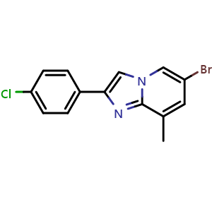 Chemical structure of 6-Bromo-2-(4-chlorophenyl)-8-methylimidazo[1,2-a]pyridine , CAS 910617-51-5, AChemBlock W166282