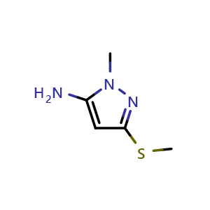 Chemical structure of 5-Amino-1-methyl-3-(methylthio)pyrazole , CAS 1537025-01-6, AChemBlock W166308