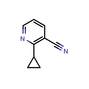 Chemical structure of 2-Cyclopropylnicotinonitrile , CAS 921760-69-2, AChemBlock W166316