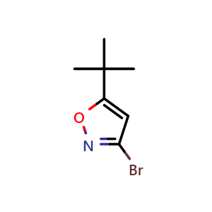 Chemical structure of 3-Bromo-5-(tert-butyl)isoxazole , CAS 1780726-89-7, AChemBlock W166350