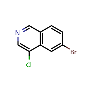 Chemical structure of 6-Bromo-4-chloroisoquinoline , CAS 1221232-29-6, AChemBlock W166383