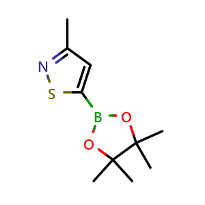 Chemical structure of 3-methyl-5-(4,4,5,5-tetramethyl-1,3,2-dioxaborolan-2-yl)isothiazole , CAS 1310419-07-8, AChemBlock W166390