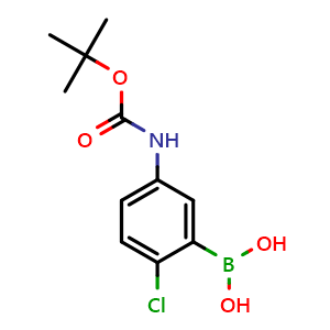 Chemical structure of (5-((Tert-butoxycarbonyl)amino)-2-chlorophenyl)boronic acid , CAS 2246849-87-4, AChemBlock W166392
