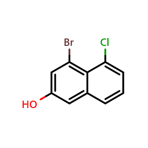 Chemical structure of 4-Bromo-5-chloro-2-naphthol , CAS 2454397-73-8, AChemBlock W166402