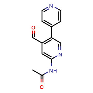 Chemical structure of N-(4-Formyl-[3,4'-bipyridin]-6-yl)acetamide , CAS 2845128-60-9, AChemBlock W166431