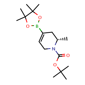 Chemical structure of tert-butyl (S)-2-methyl-4-(4,4,5,5-tetramethyl-1,3,2-dioxaborolan-2-yl)-3,6-dihydropyridine-1(2H)-carboxylate , CAS 2241433-15-6, AChemBlock W166449