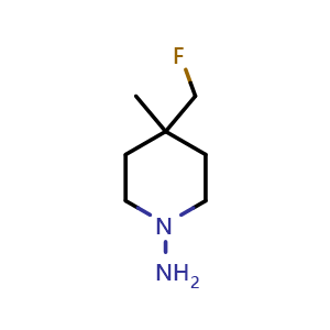 Chemical structure of 1-Amino-4-(fluoromethyl)-4-methylpiperidine , CAS 2098068-35-8, AChemBlock W166466