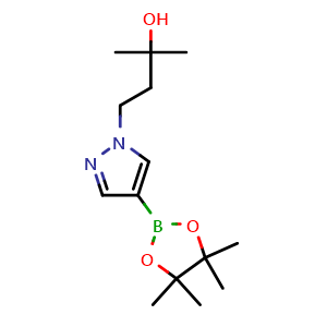 Chemical structure of 2-methyl-4-(4-(4,4,5,5-tetramethyl-1,3,2-dioxaborolan-2-yl)-1H-pyrazol-1-yl)butan-2-ol , CAS 1430727-39-1, AChemBlock W166478