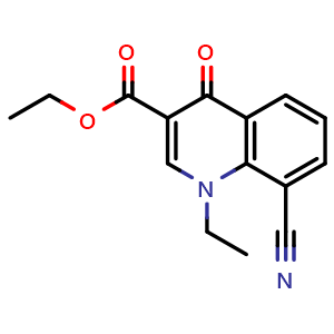 Chemical structure of Ethyl 8-Cyano-1-ethyl-4-oxo-1,4-dihydroquinoline-3-carboxylate , CAS 2845127-63-9, AChemBlock W166487