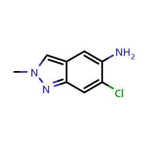 Chemical structure of 5-Amino-6-chloro-2-methyl-2H-indazole , CAS 1893125-36-4, AChemBlock W166500