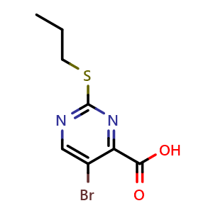 Chemical structure of 5-Bromo-2-(propylthio)pyrimidine-4-carboxylic Acid , CAS 2299065-06-6, AChemBlock W166510