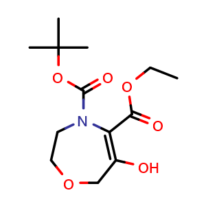 Chemical structure of Ethyl 4-Boc-6-hydroxy-2,3,4,7-tetrahydro-1,4-oxazepine-5-carboxylate , CAS 1330763-23-9, AChemBlock W166565