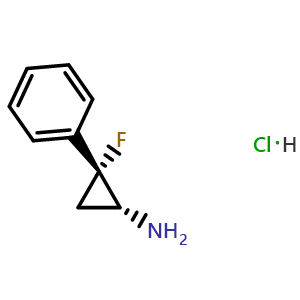 Chemical structure of trans-2-Fluoro-2-phenylcyclopropanamine Hydrochloride , CAS 309242-32-8, AChemBlock W166572