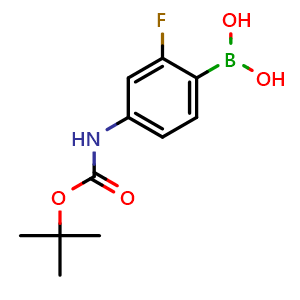 Chemical structure of (4-((Tert-butoxycarbonyl)amino)-2-fluorophenyl)boronic acid , CAS 1415960-56-3, AChemBlock W166579