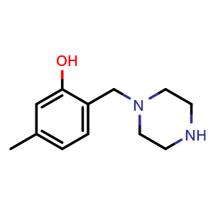 Chemical structure of 5-methyl-2-(piperazin-1-ylmethyl)phenol , CAS 1511297-78-1, AChemBlock W166609