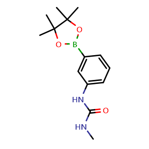 Chemical structure of 1-methyl-3-(3-(4,4,5,5-tetramethyl-1,3,2-dioxaborolan-2-yl)phenyl)urea , CAS 191171-49-0, AChemBlock W166623