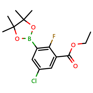 Chemical structure of ethyl 5-chloro-2-fluoro-3-(4,4,5,5-tetramethyl-1,3,2-dioxaborolan-2-yl)benzoate , CAS 2741909-43-1, AChemBlock W166636