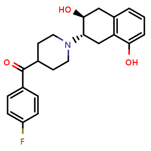 Chemical structure of (1-((2S,3S)-3,8-dihydroxy-1,2,3,4-tetrahydronaphthalen-2-yl)piperidin-4-yl)(4-fluorophenyl)methanone , CAS 2673270-05-6, AChemBlock W166638