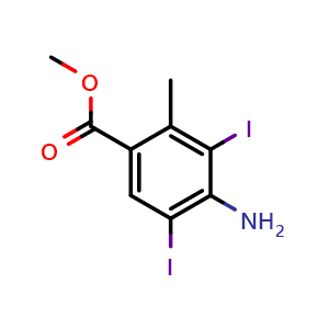 Chemical structure of methyl 4-amino-3,5-diiodo-2-methylbenzoate , CAS 2753038-07-0, AChemBlock W166639