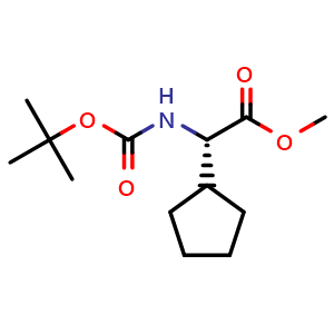 Chemical structure of methyl (S)-2-((tert-butoxycarbonyl)amino)-2-cyclopentylacetate , CAS 196206-09-4, AChemBlock W166667