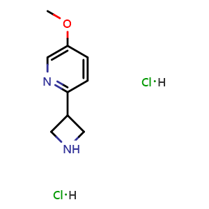 Chemical structure of 2-(azetidin-3-yl)-5-methoxypyridine dihydrochloride , CAS 2740355-58-0, AChemBlock W166703