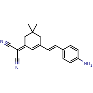 Chemical structure of (E)-2-(3-(4-aminostyryl)-5,5-dimethylcyclohex-2-en-1-ylidene)malononitrile , CAS 1141947-54-7, AChemBlock W166709