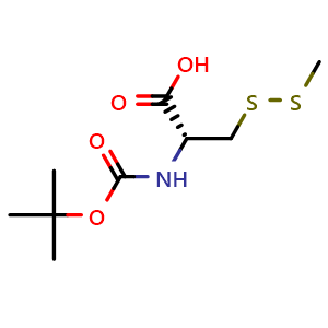 Chemical structure of (R)-2-((tert-butoxycarbonyl)amino)-3-(methyldisulfanyl)propanoic acid , CAS 30044-54-3, AChemBlock W166713
