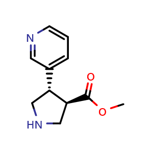 Chemical structure of trans-Methyl 4-(pyridin-3-yl)pyrrolidine-3-carboxylate , CAS 1212071-38-9, AChemBlock W166733