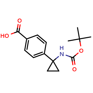 Chemical structure of 4-(1-{[(tert-butoxy)carbonyl]amino}cyclopropyl)benzoic acid , CAS 1256336-73-8, AChemBlock W166742