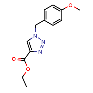 Chemical structure of Ethyl 1-[(4-methoxyphenyl)methyl]triazole-4-carboxylate , CAS 81581-05-7, AChemBlock W166756