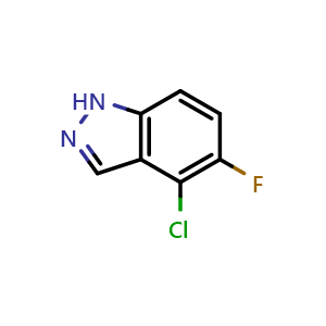 Chemical structure of 4-chloro-5-fluoro-1H-indazole , CAS 1420068-88-7, AChemBlock W166761