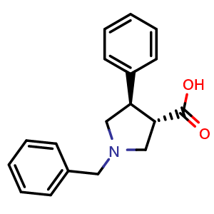 Chemical structure of (3S,4R)-1-Benzyl-4-phenylpyrrolidine-3-carboxylic acid , CAS 1821739-17-6, AChemBlock W166762