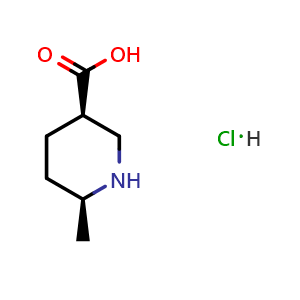 Chemical structure of cis-6-Methyl-piperidine-3-carboxylic acid hydrochloride , CAS 2752070-81-6, AChemBlock W166797