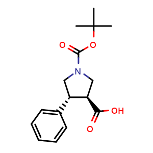 Chemical structure of (3S,4R)-1-(tert-butoxycarbonyl)-4-phenylpyrrolidine-3-carboxylic acid , CAS 884048-45-7, AChemBlock W166805