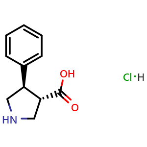 Chemical structure of (3S,4R)-4-Phenylpyrrolidine-3-carboxylic acid hydrochloride , CAS 1049755-65-8, AChemBlock W166806