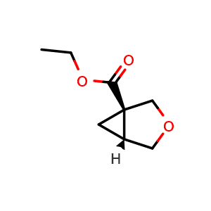 Chemical structure of (1R,5R)-ethyl 3-oxa-bicyclo[3 1 0]hexane-1-carboxylate , CAS 1516950-28-9, AChemBlock W166816