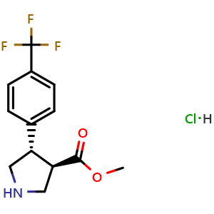 Chemical structure of trans-Methyl 4-(4-(trifluoromethyl)phenyl)pyrrolidine-3-carboxylate hydrochloride , CAS 1022224-85-6, AChemBlock W166830