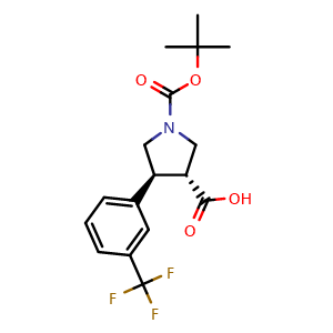 Chemical structure of trans-1-(tert-Butoxycarbonyl)-4-(3-(trifluoromethyl)phenyl)pyrrolidine-3-carboxylicacid , CAS 169248-97-9, AChemBlock W166832