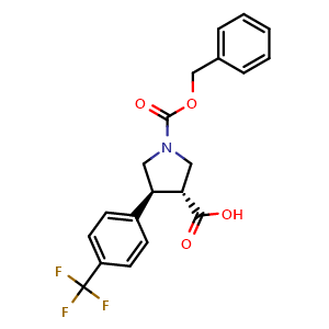 Chemical structure of trans-1-(benzyloxycarbonyl)-4-(4-(trifluoromethyl)phenyl)pyrrolidine-3-carboxylic acid , CAS 2227719-48-2, AChemBlock W166833