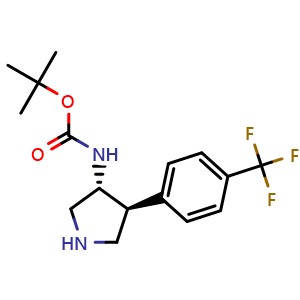 Chemical structure of tert-Butyl (trans-4-(4-(trifluoromethyl)phenyl)pyrrolidin-3-yl)carbamate , CAS 1212404-61-9, AChemBlock W166841